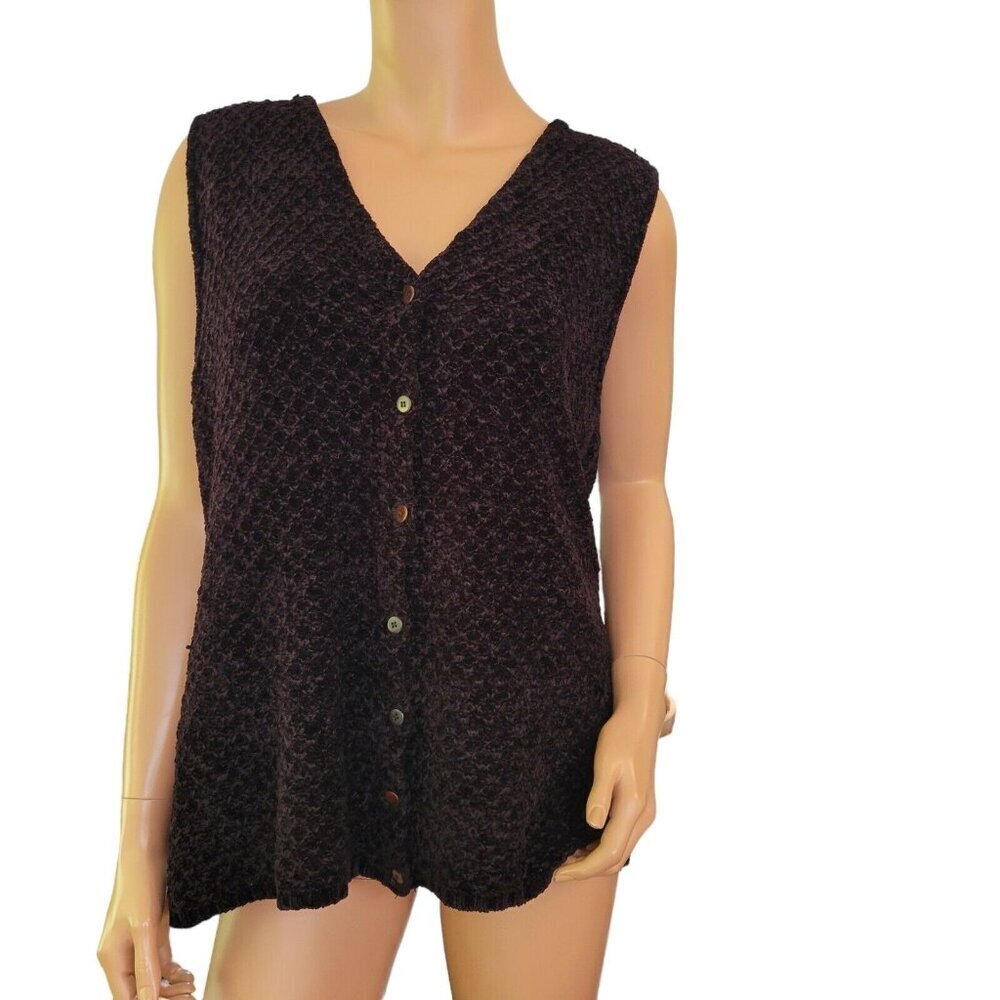 Eileen Fisher Black V-Neck Sleeveless Button Front Sweater